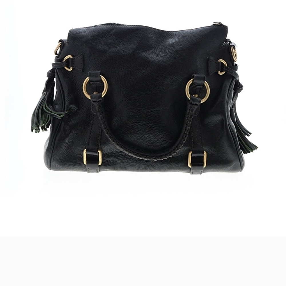 Dooney And Bourke Black Florentine Leather Tassel Satchel Handbag